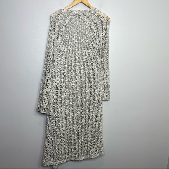 Hummingbird Open Knit Long Crochet Cardigan Marled Tan Open front S/M - Picture 6 of 12